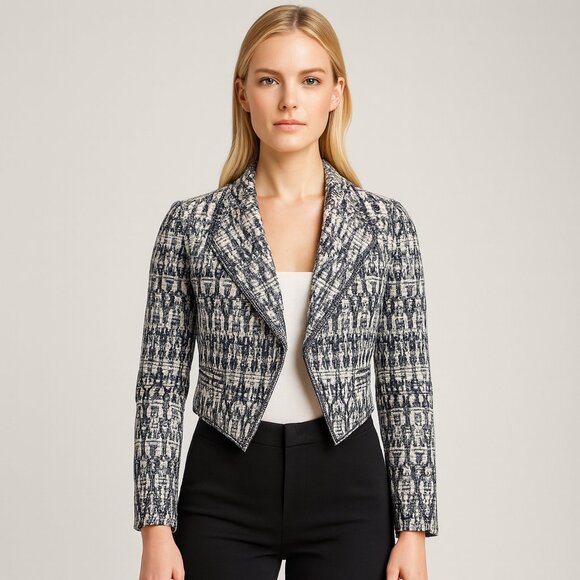 Derek Lam 10 Crosby Tweed Cropped Open-Front Long Sleeve Cutout Jacket Blazer 0 - Picture 1 of 13